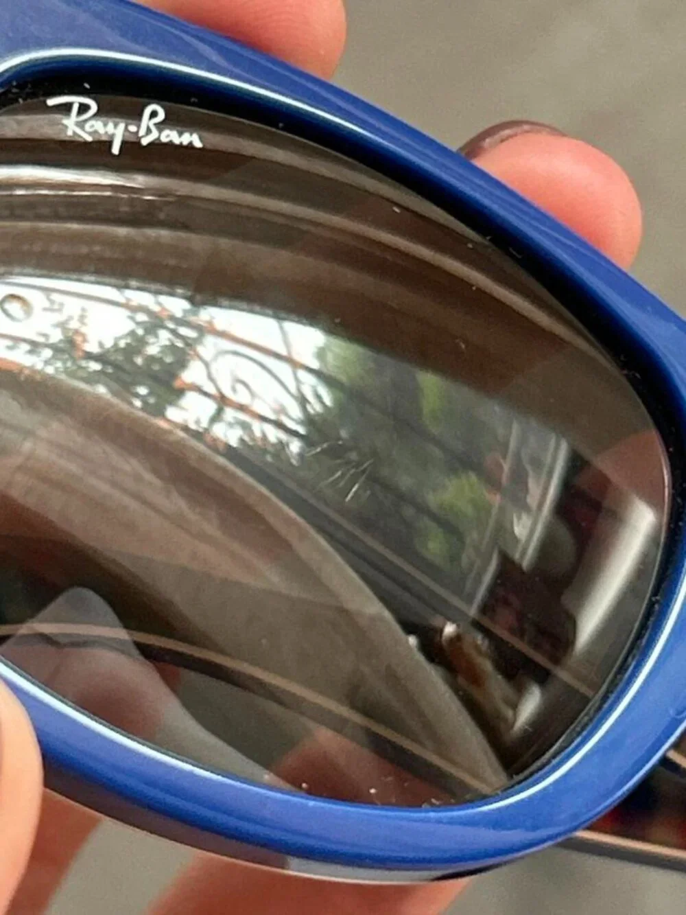 Ray Ban Blue Wayfarer Sunglasses with Interior Plaid Print with Case